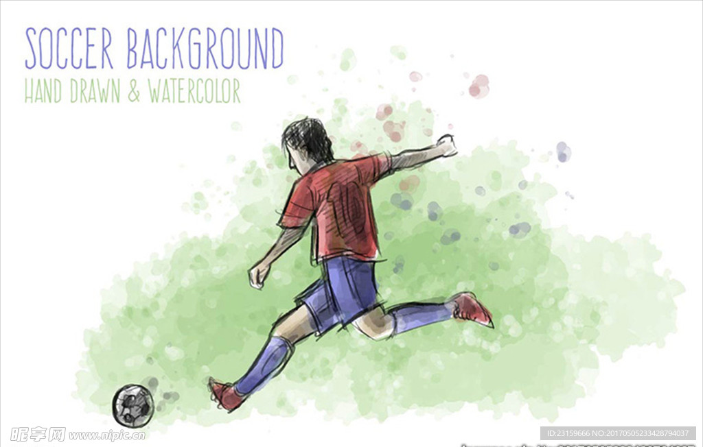 手绘水彩足球运动员插图