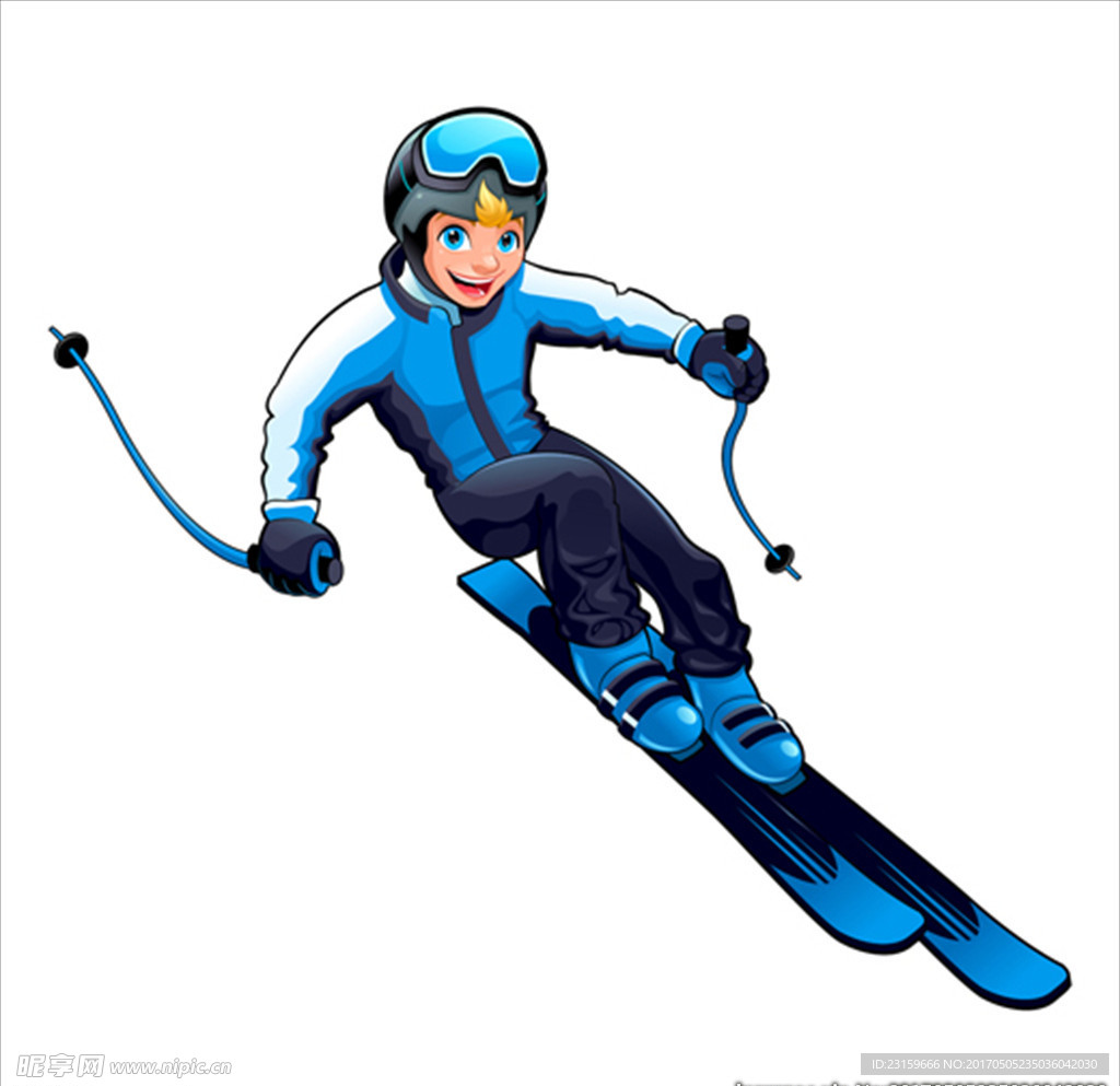 卡通滑雪男性运动员
