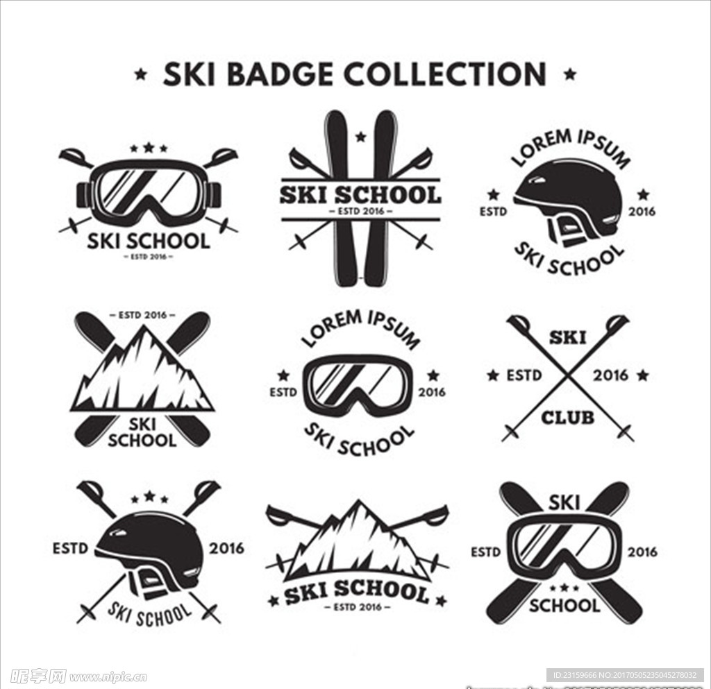 滑雪比赛培训俱乐部标志LOGO