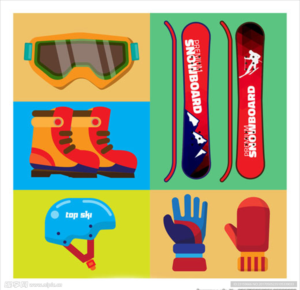 多彩平面滑雪运动用品配件