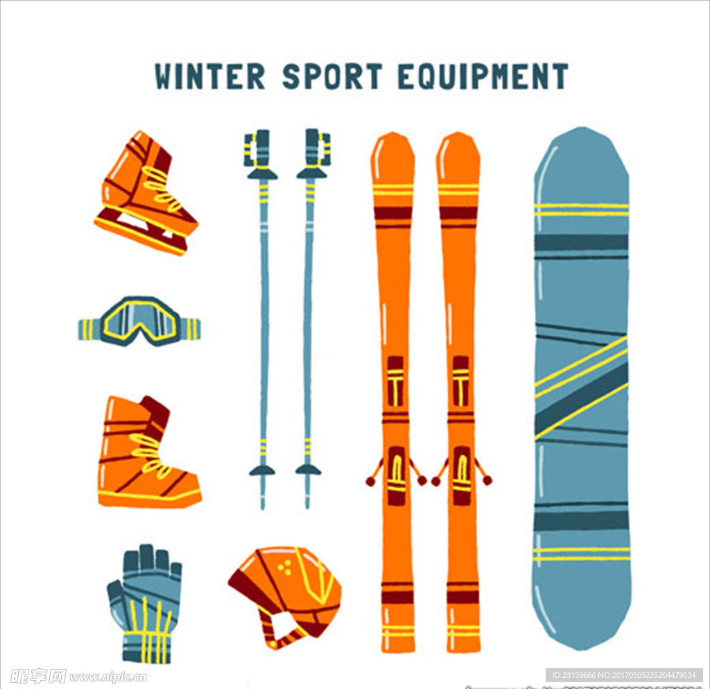 卡通滑雪用品元素