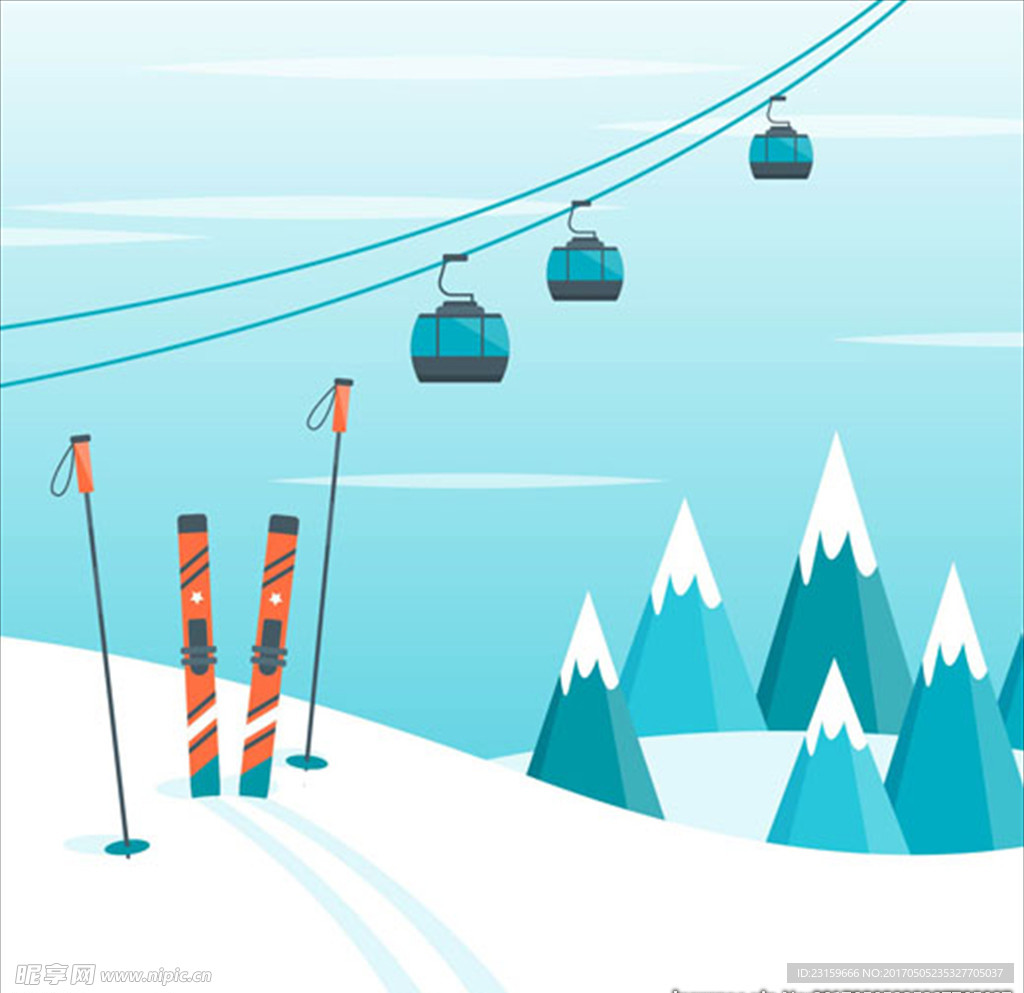 卡通滑雪场运动广告海报
