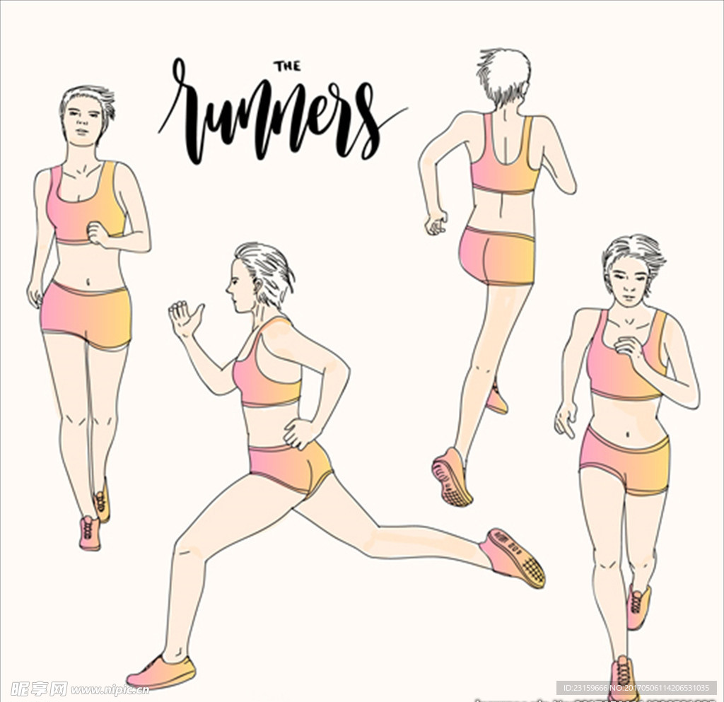 手绘女性跑步动作