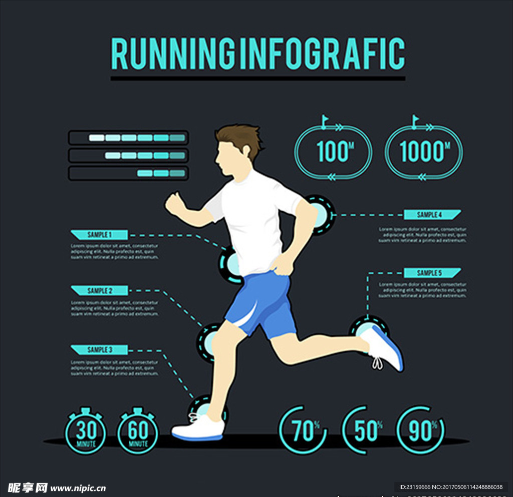 卡通男子跑步运动信息图