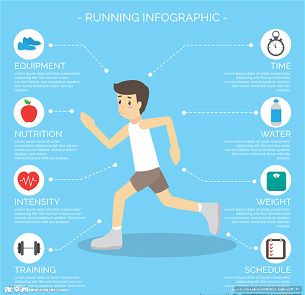 卡通男子跑步锻炼运动信息
