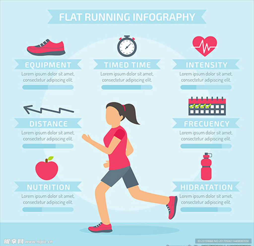 卡通女子跑步锻炼信息图表