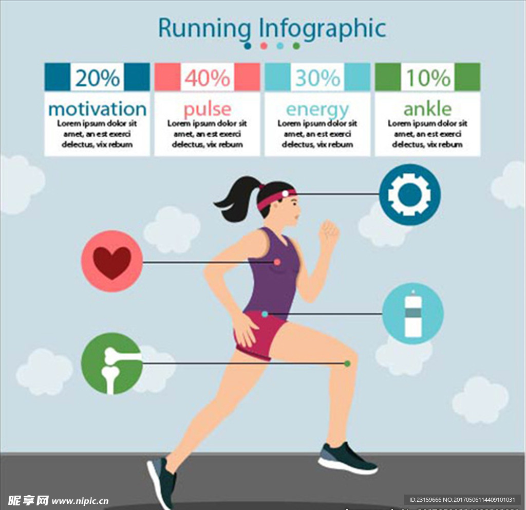 卡通女子跑步锻炼运动信息