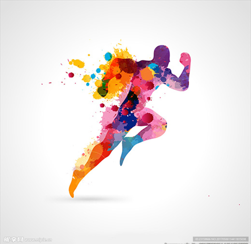 水彩抽象跑步的男子插图