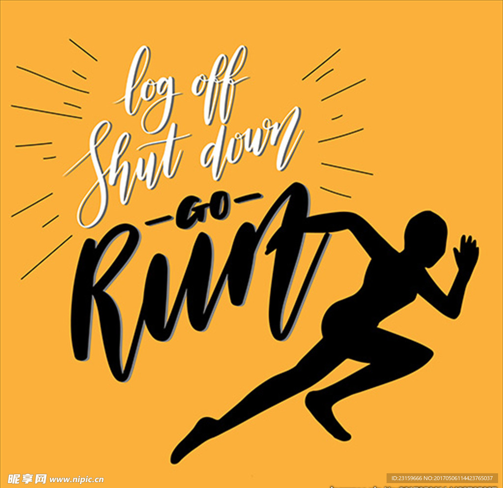 跑步比赛运动员剪影轮廓海报