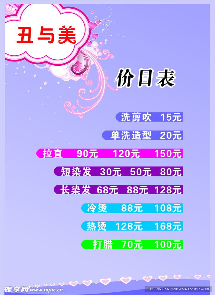理发店价目表