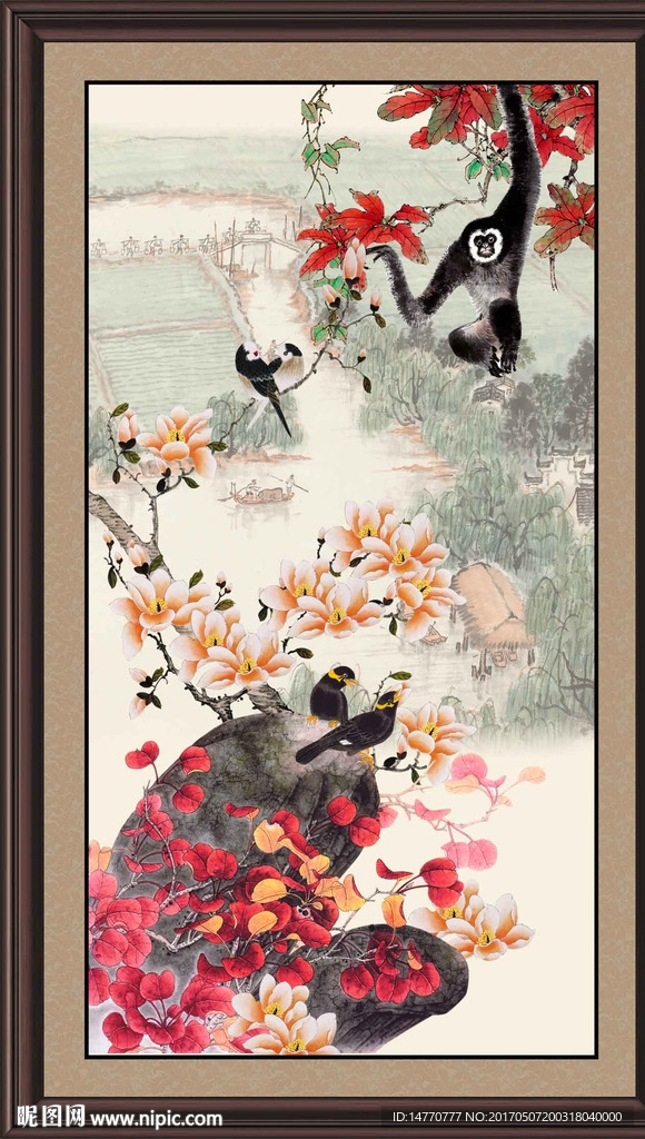 国画猴子 花鸟图