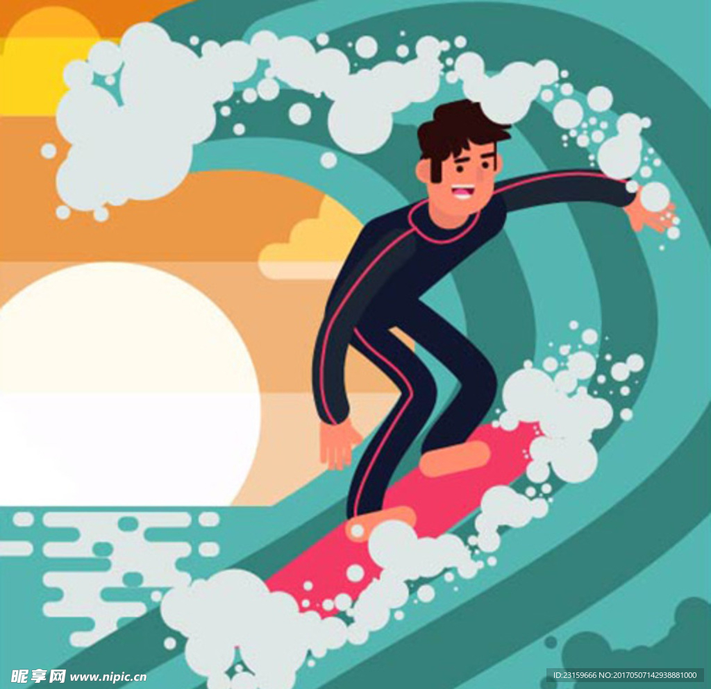 卡通冲浪运动男子海报