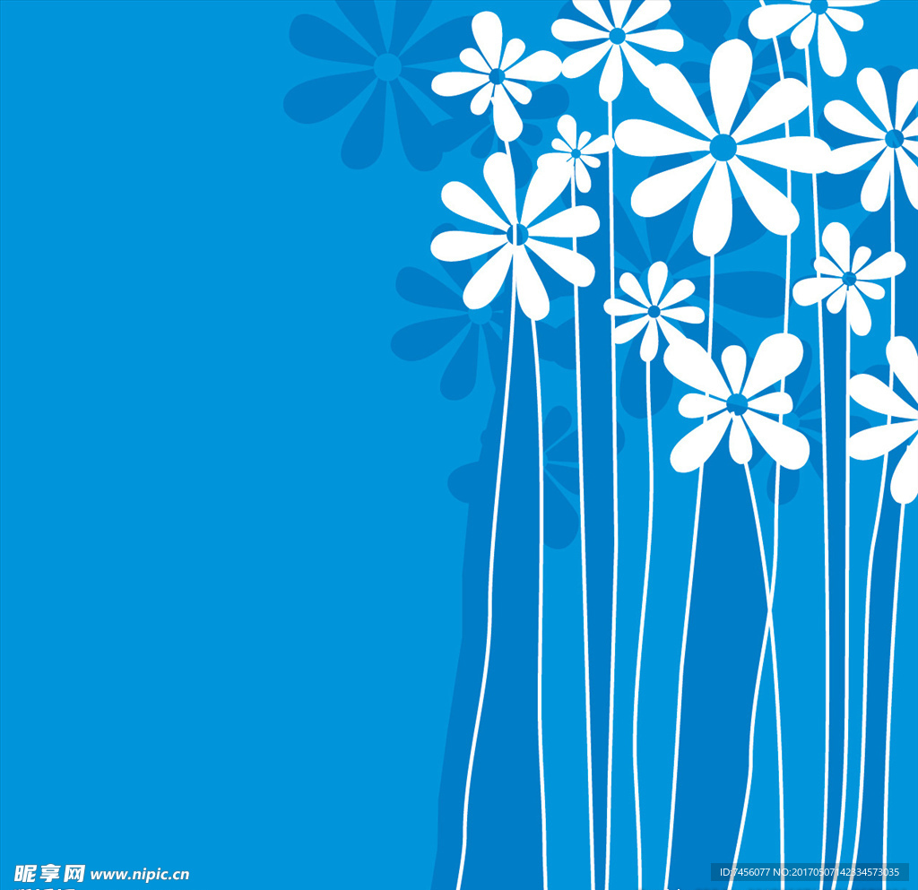 小白花矢量蓝色背景