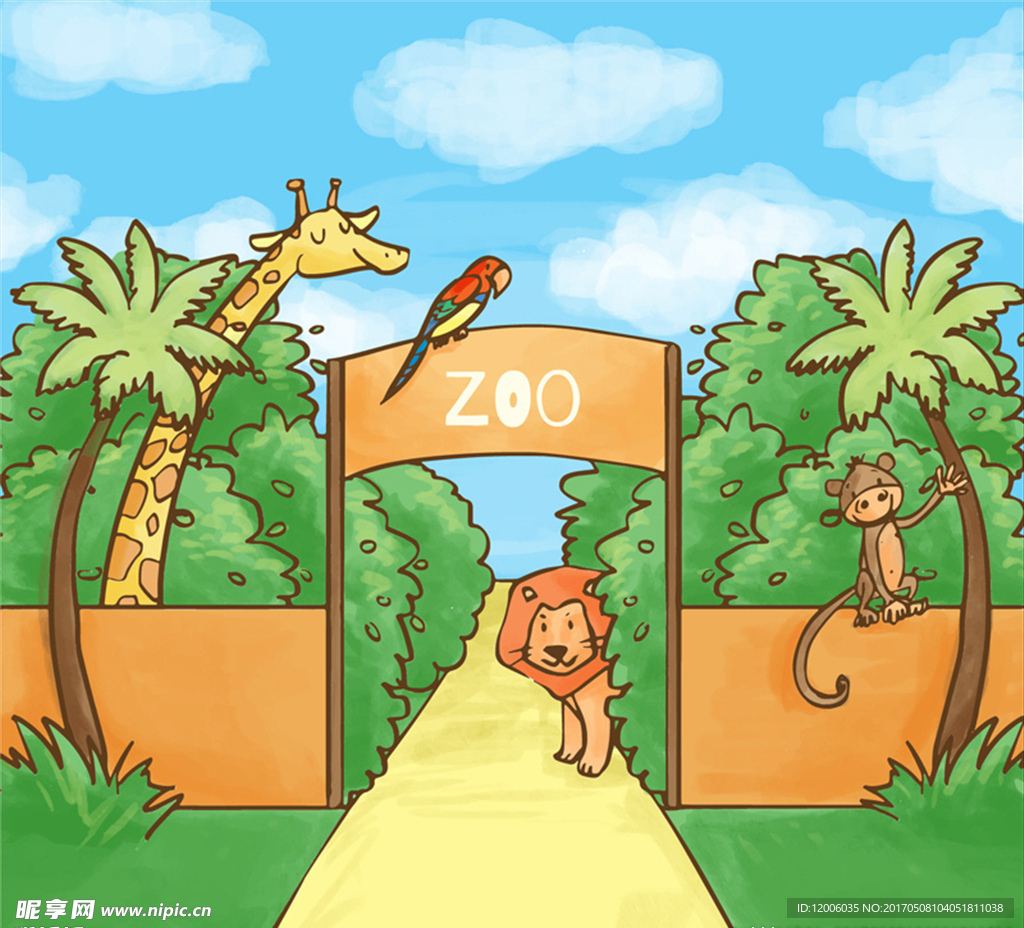 彩绘动物园大门插画矢量素材