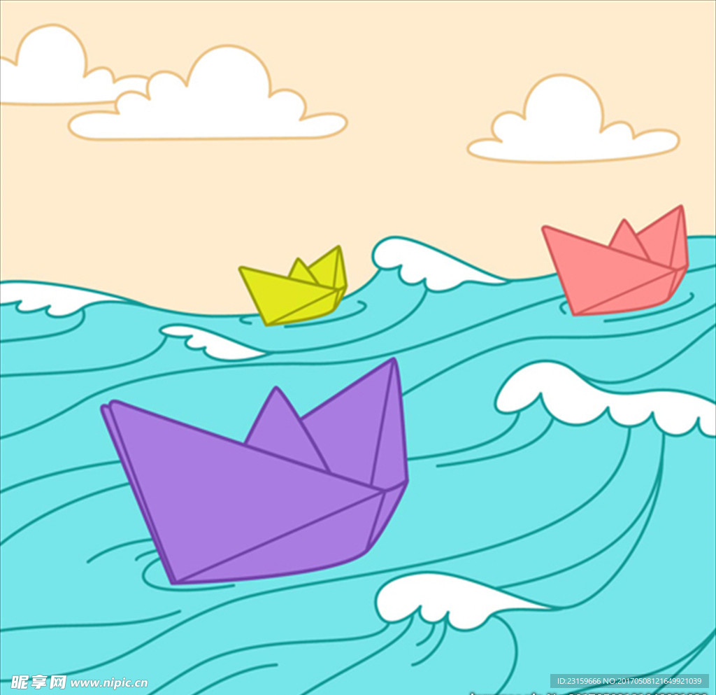 卡通彩色折纸船