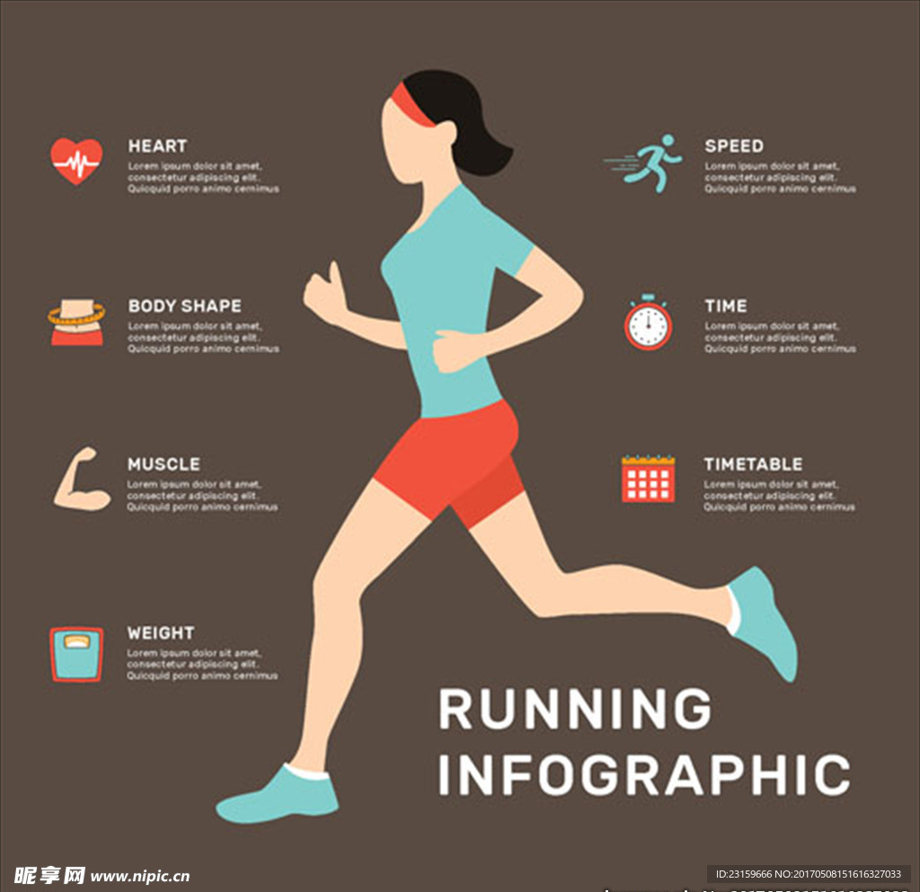 平面女性跑步运动信息图