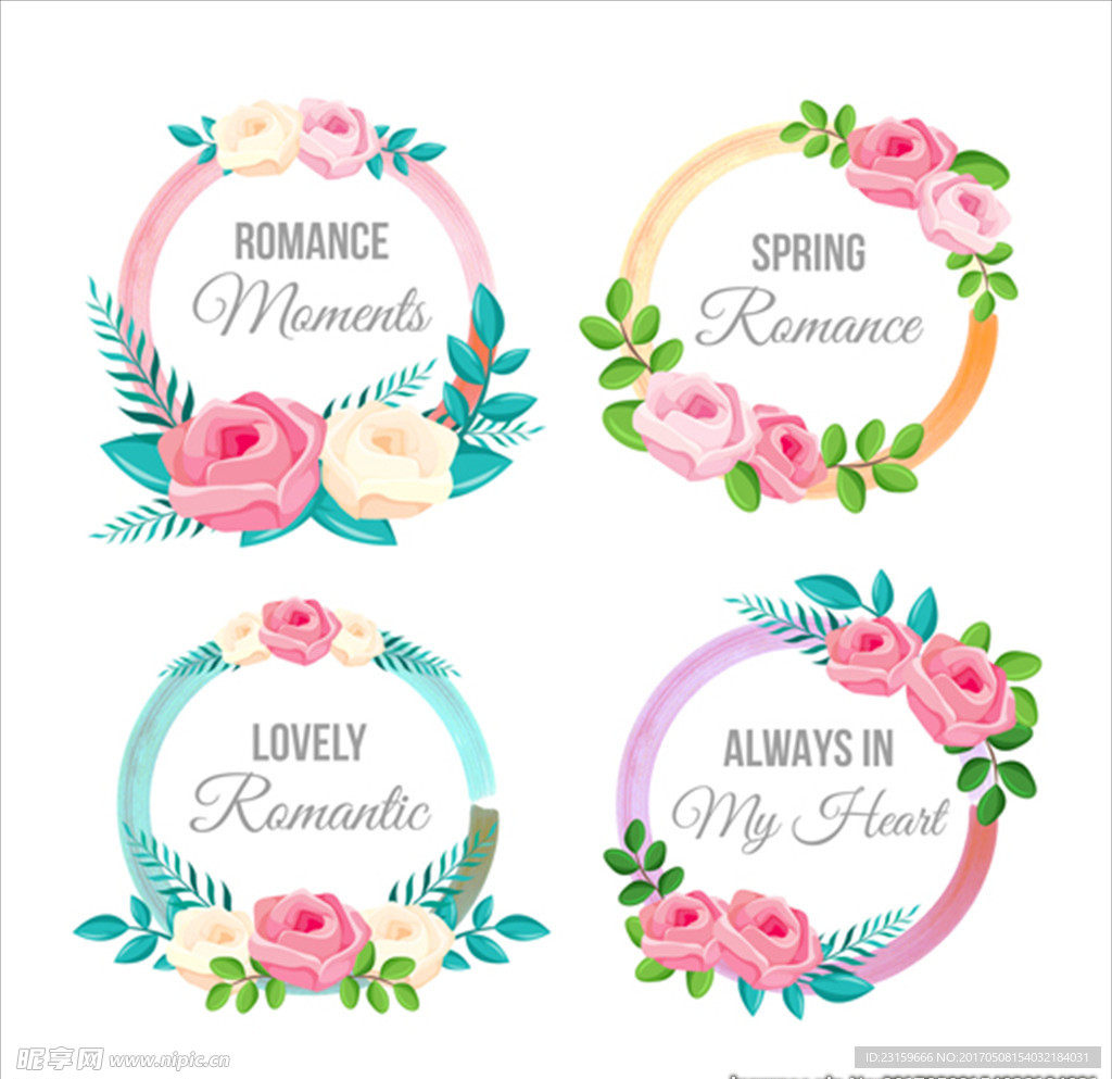 四款圆形婚礼花卉装饰标签