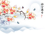 雅室兰香明月蝴蝶彩雕背景墙