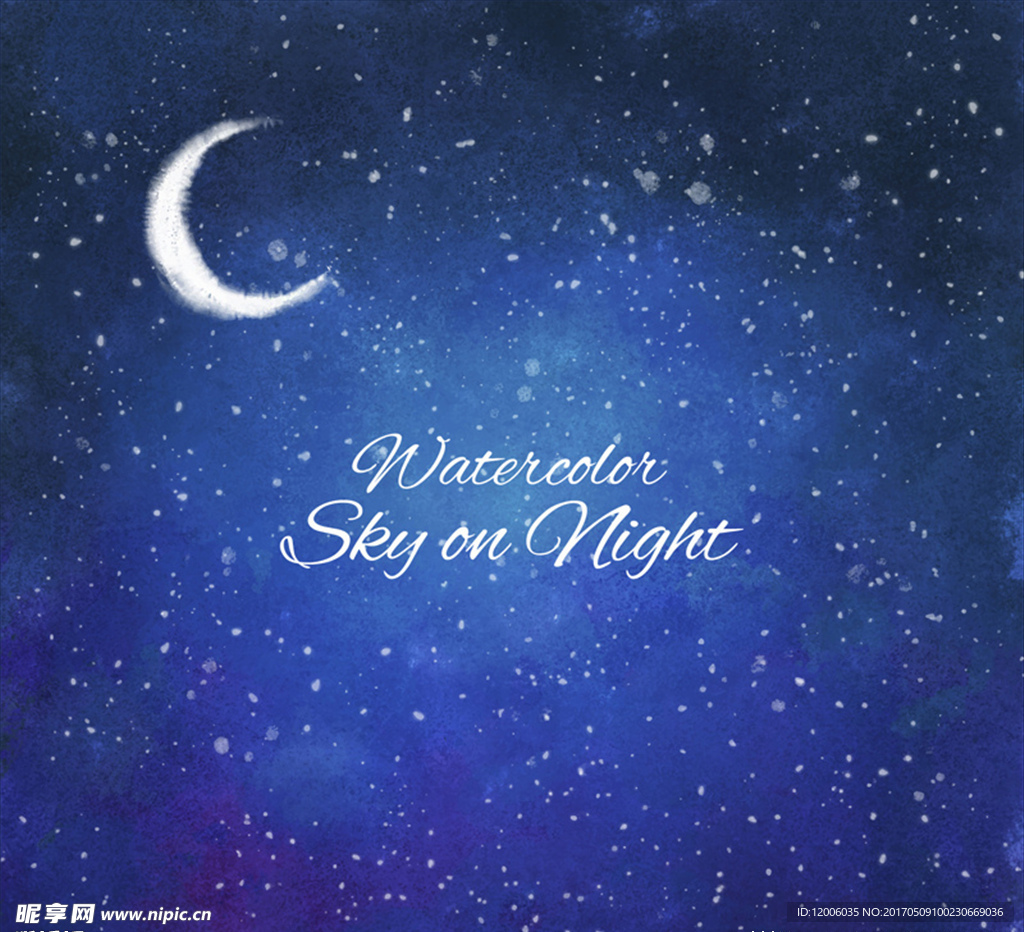 水彩绘蓝色夜空矢量素材