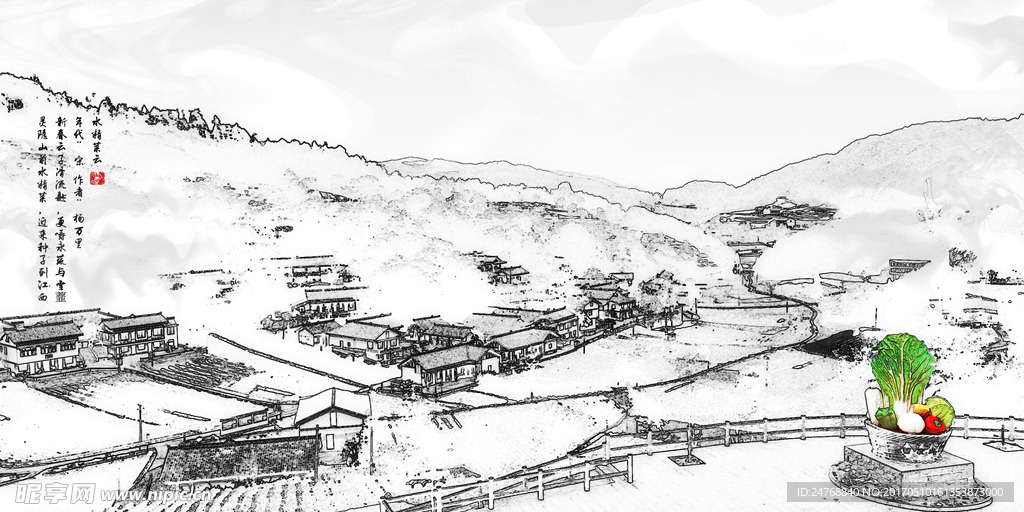 农业水墨背景