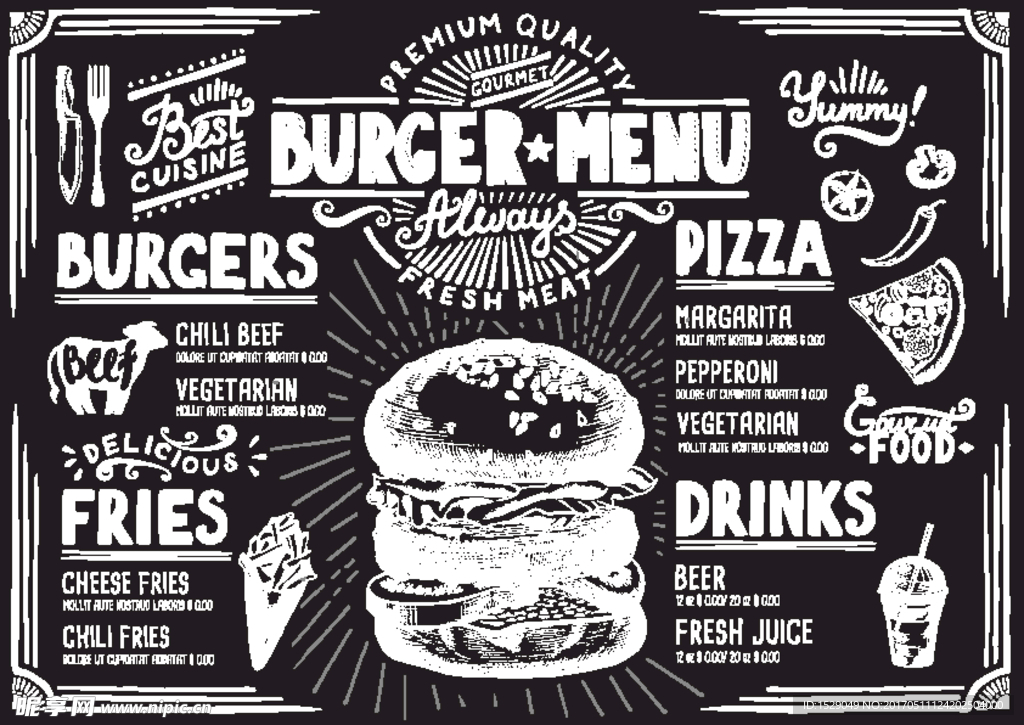 手绘快餐西点矢量