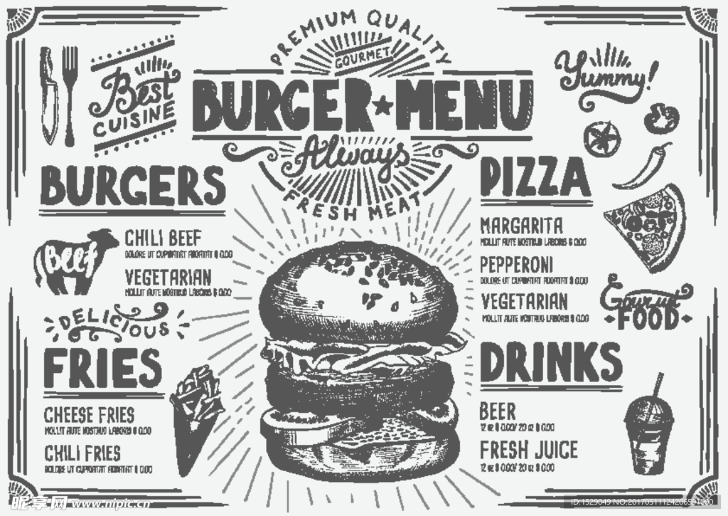 手绘快餐西点矢量