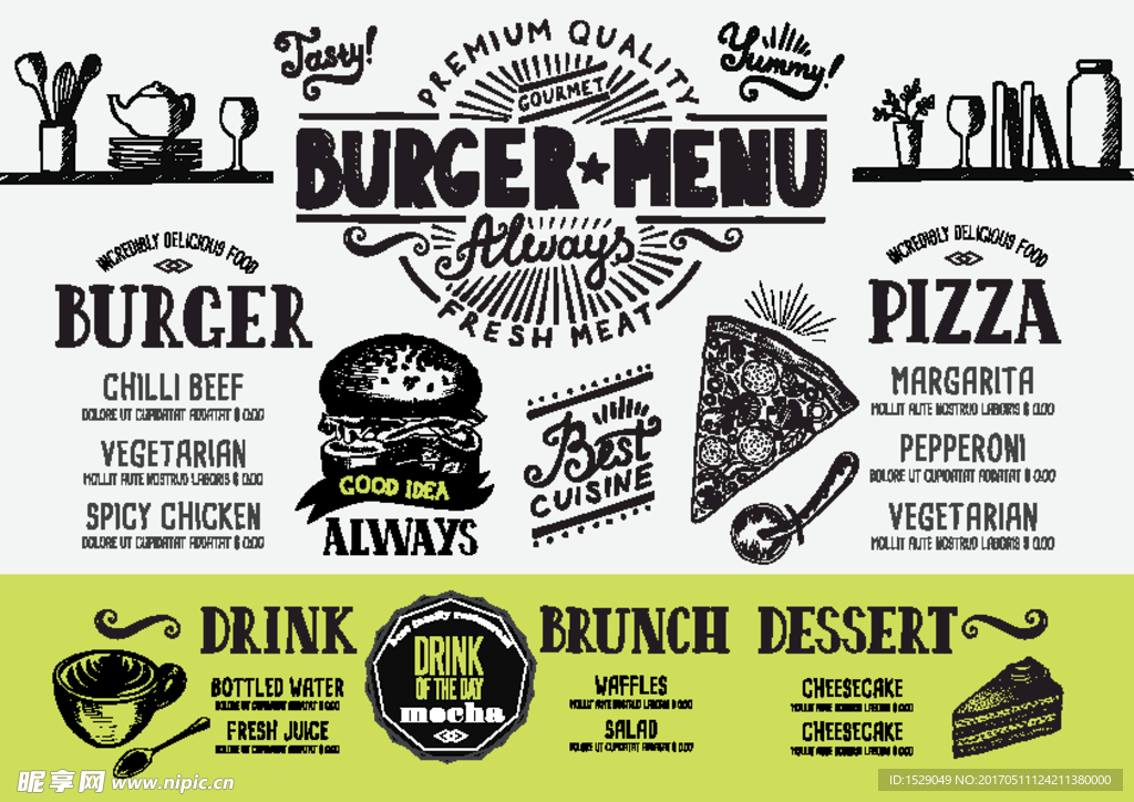 手绘快餐西点矢量