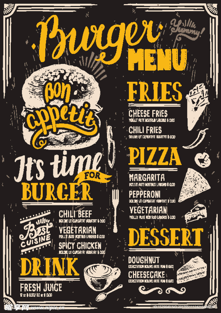 手绘快餐西点矢量