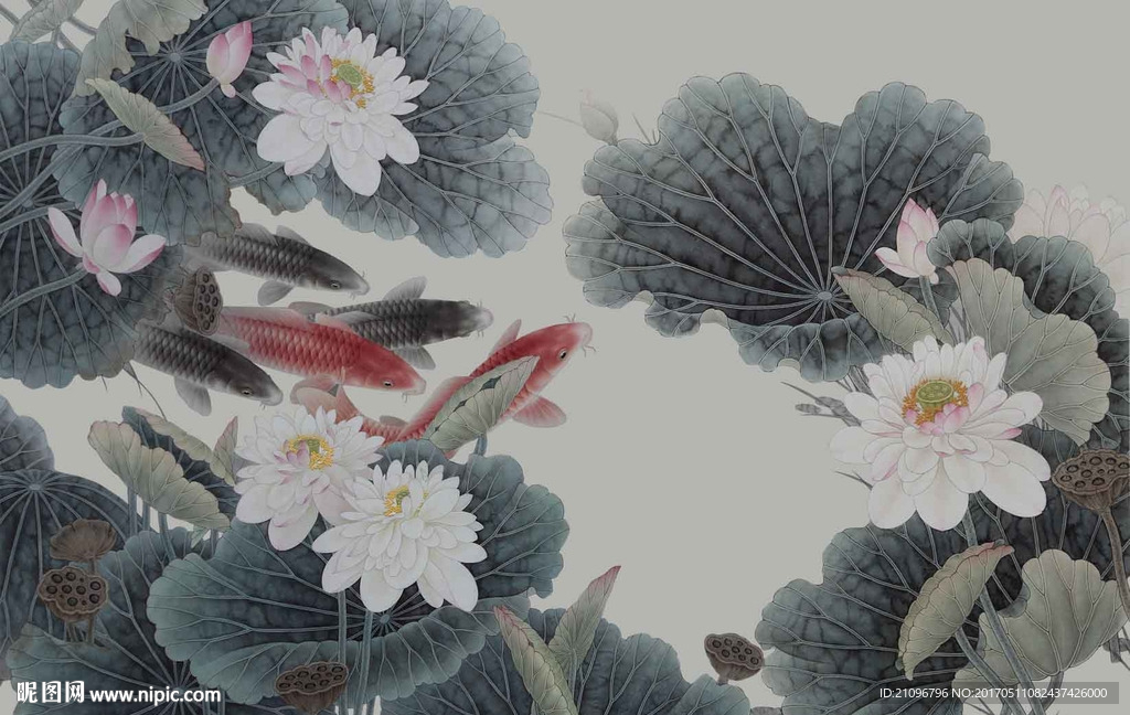 水墨荷花背景墙