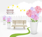 休闲座椅子花盆篱笆栅栏矢量素材