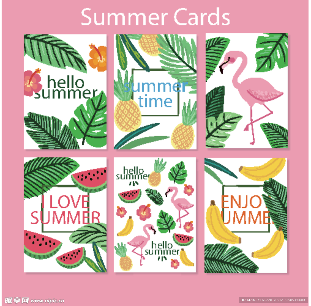 水果植物叶子装饰图案夏季卡片