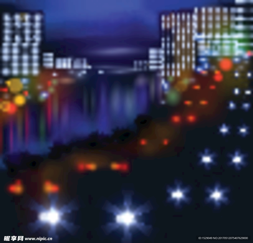 大城市夜景景观矢量