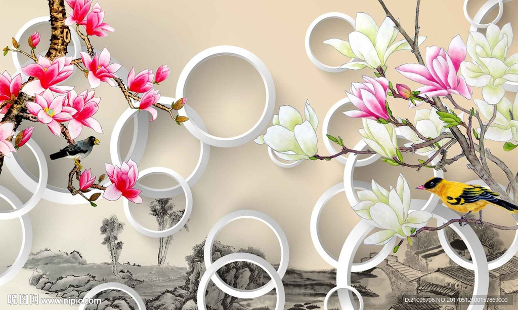 3d花鸟背景墙