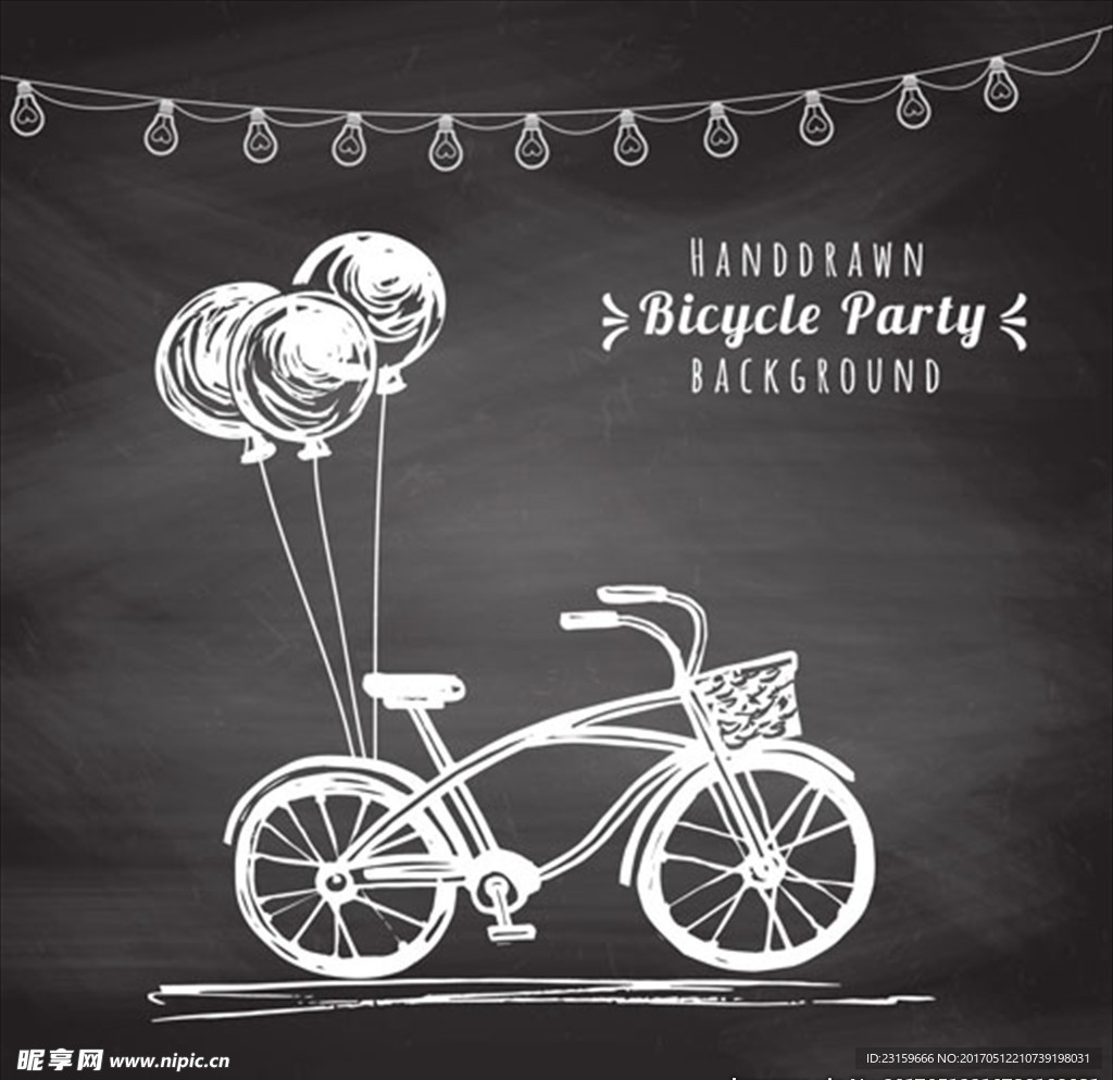 手绘黑板粉笔自行车插图