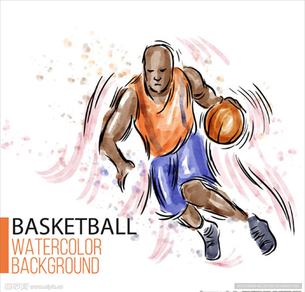 手绘水彩篮球运动插图