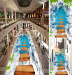 浪漫蓝色天空3D立体地砖地画