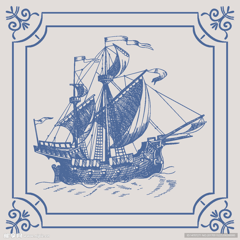 手绘线描帆船