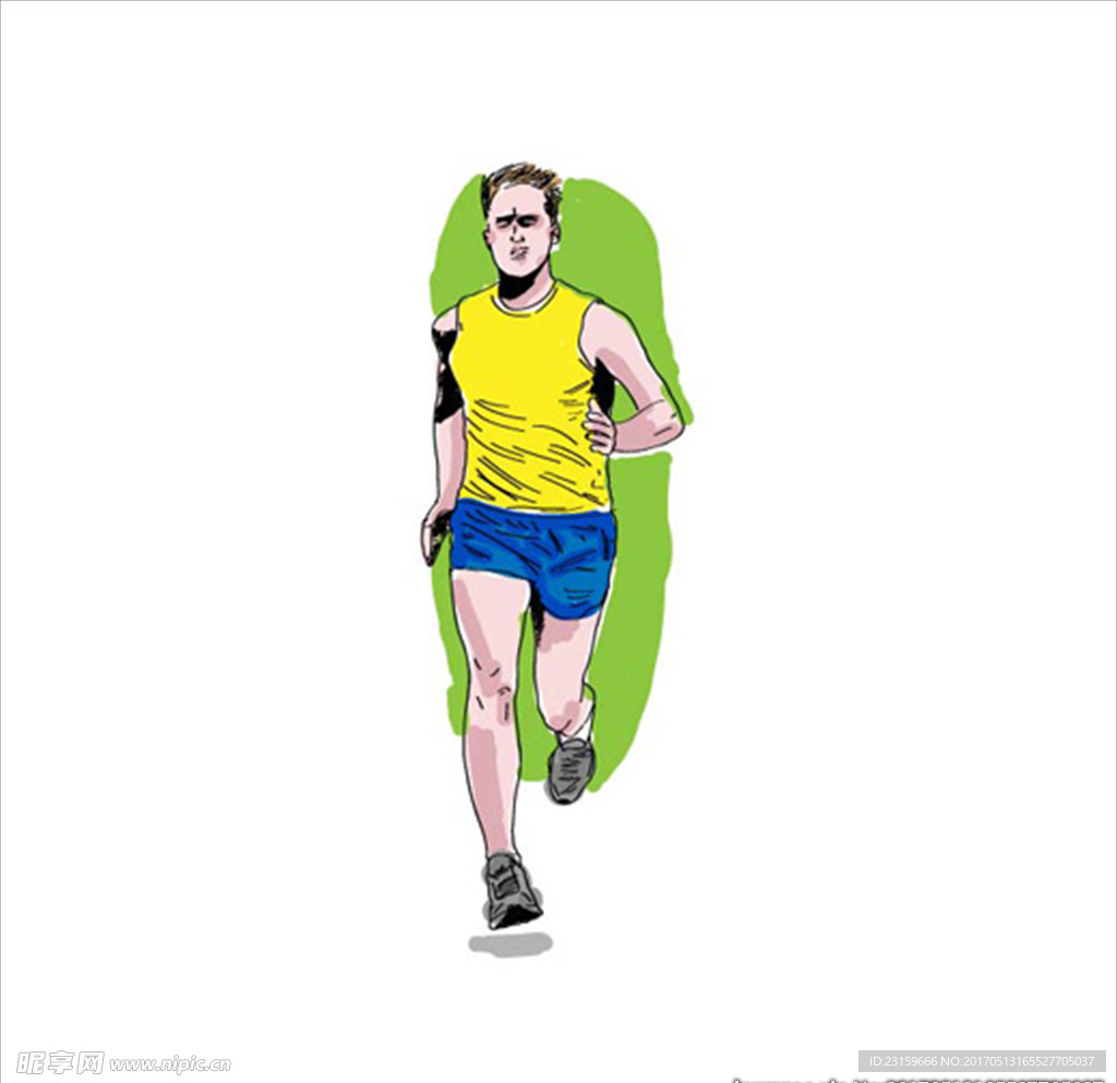 手绘水彩跑步男运动员