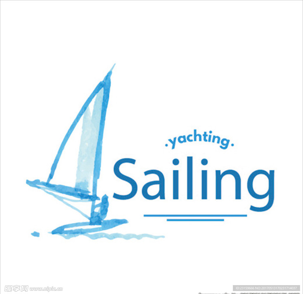 水彩帆船比赛培训俱乐部标志