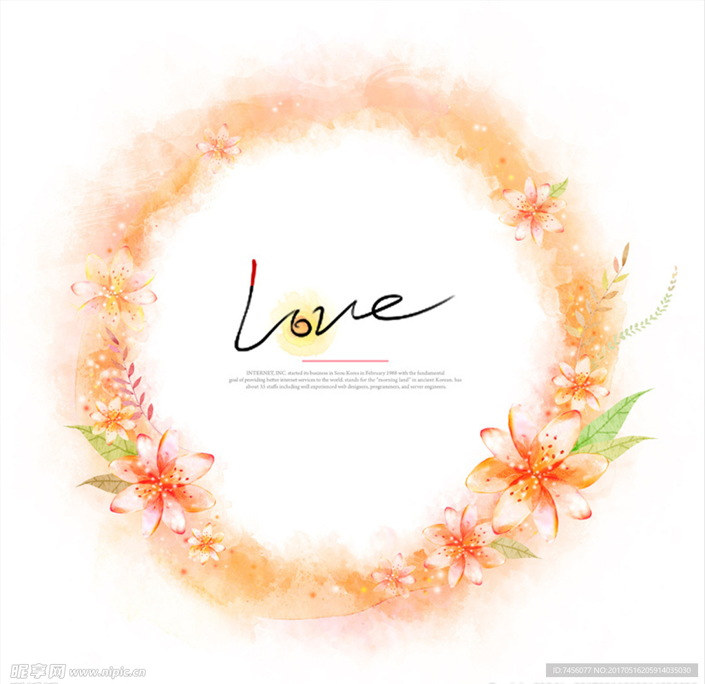 love水彩花卉背景元素