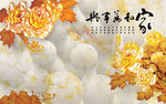 家和万事兴彩雕牡丹花电视背景墙