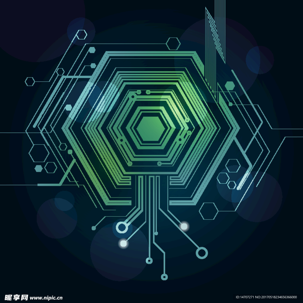 六边形线条科技背景矢量