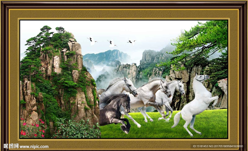风景画 八骏图