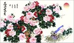 手绘牡丹工笔画,牡丹花客厅背景