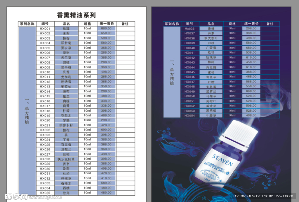 美容美发价目表