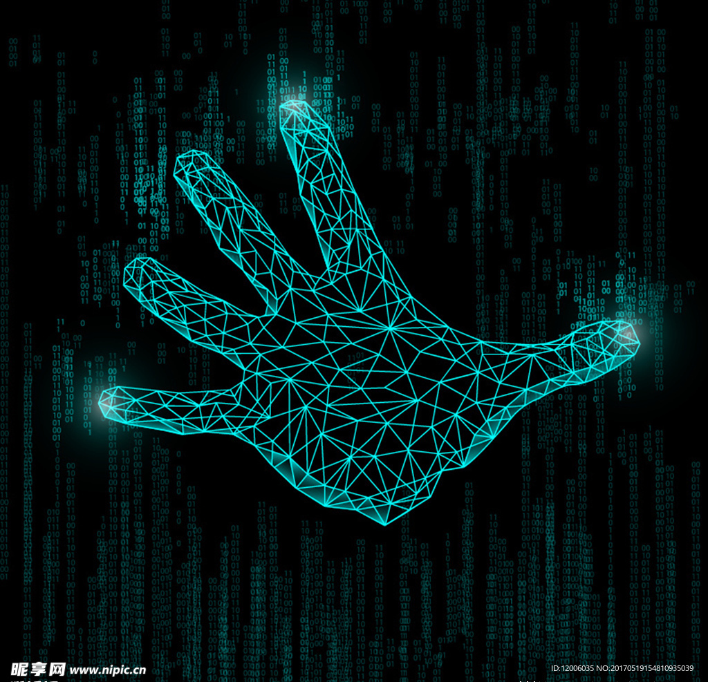 蓝色数字信息线条手掌科技背景