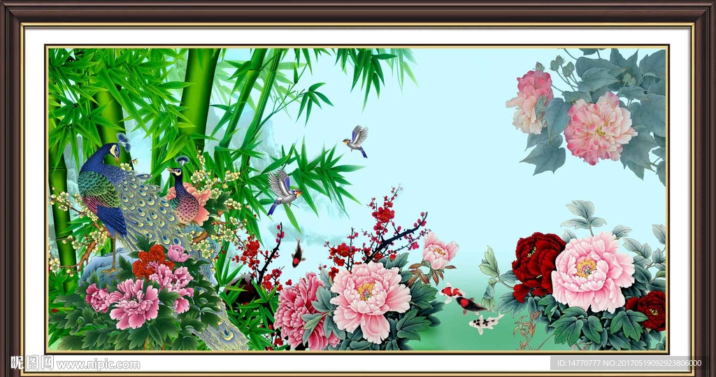 花开富贵孔雀图