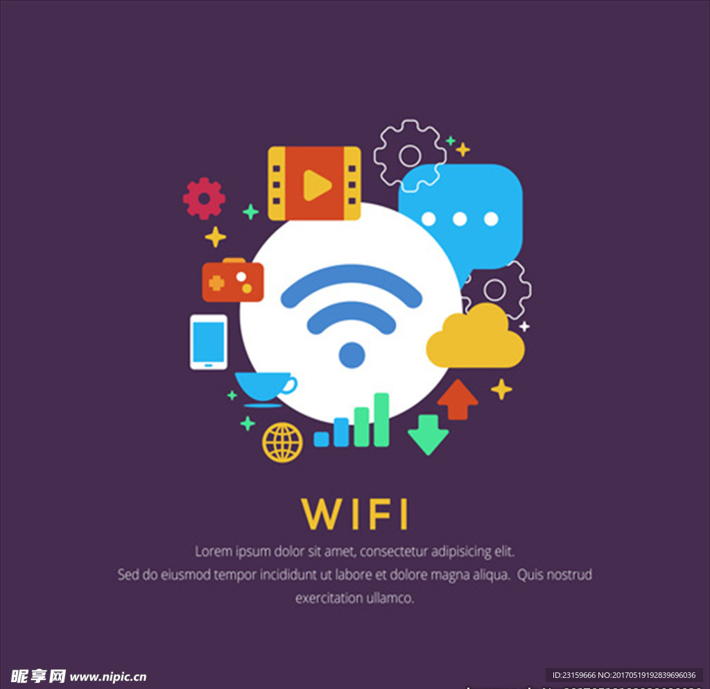 wifi联接互联网元素海报
