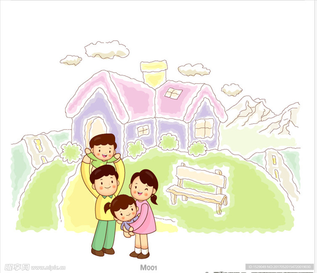 卡通快乐家庭插画