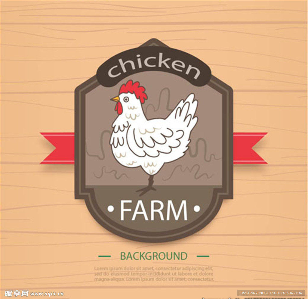 木制背景手绘的鸡标签
